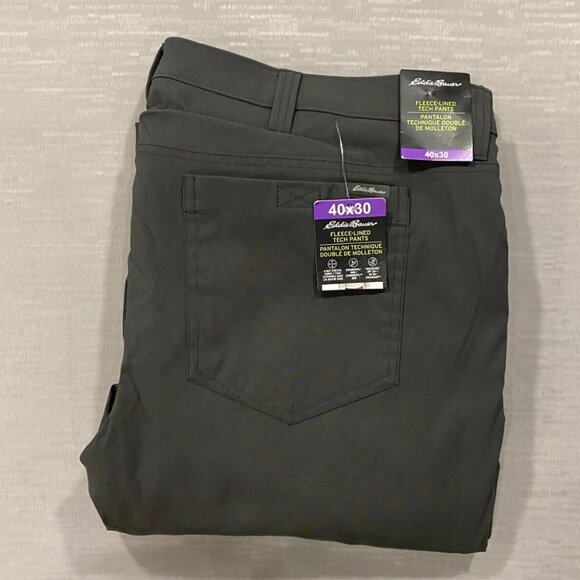 Eddie Bauer Fleece Lined Tech Pants Mens 40 x 30 Gray Water Repellent Insulated - Picture 1 of 16